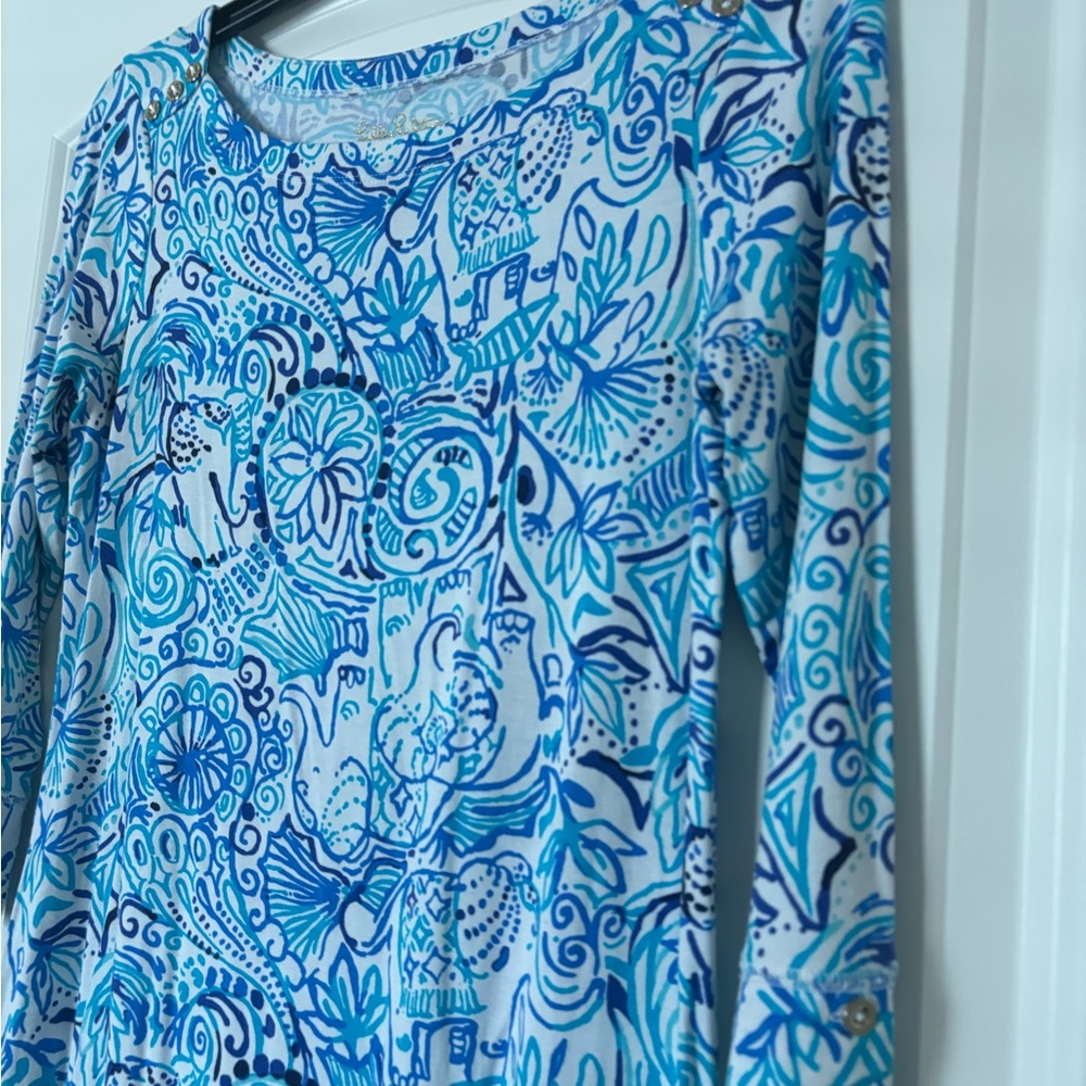 Lilly Pulitzer Blue and White Long Sleeve Dress - Picture 2 of 8